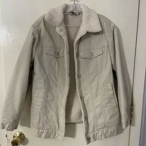Cream color Size XS Jean jacket with Sherpa material on inside.